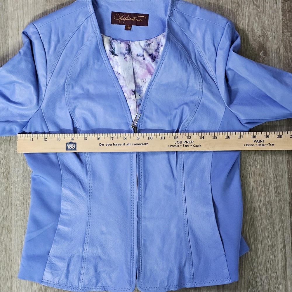 Hal Rubenstein Leather And Fabric Paneled Ladies Jacket Blue Size 6 - Picture 12 of 12